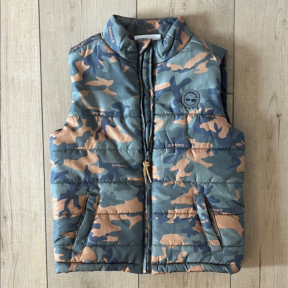 Timberland Kids Camo Puffer Vest - Forest Green & Tan